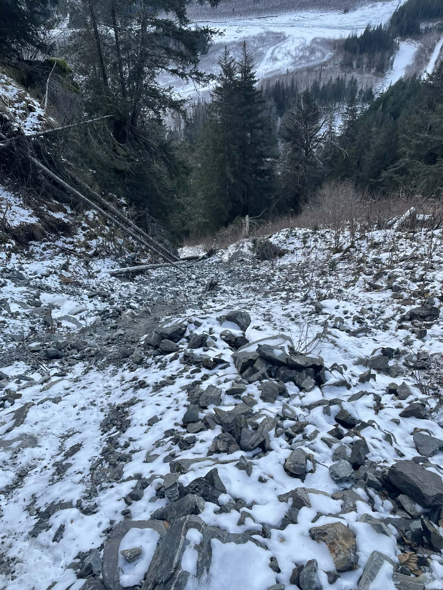 Approach to Jailbreak up the 700 foot scree. Photo:Jack Delaney.